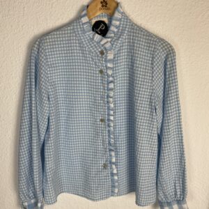 CAMISA VICHY CUELLO CELESTE TIRILLA VOLANTE