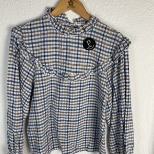 CAMISA CUADROS TONOS AZULES VOLANTE