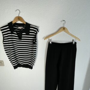 CONJUNTO HILO CHALECO Y PANTALON NEGRO Y BLANCO