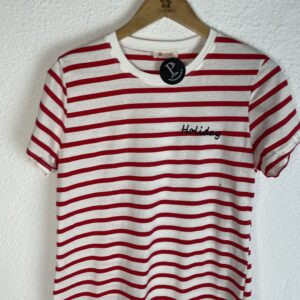 CAMISETA RAYAS ROJA Y BLANCA BORDADA