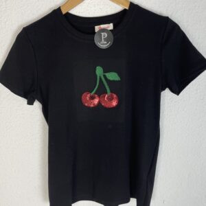 CAMISETA NEGRA CEREZAS LENTEJUELAS