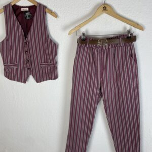 CONJUNTO RAYAS CHALECO Y PANTALON MALVA