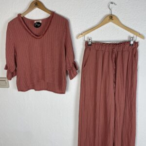 CONJUNTO LINO RAYAS DIPLOMATICAS TEJA