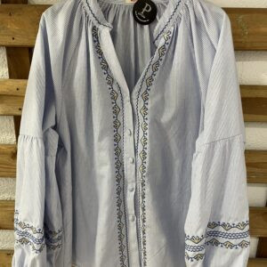 CAMISA RAYAS BORDADA MANGAS ABULLONADAS