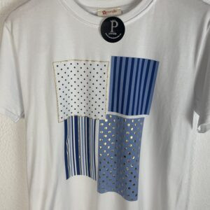 CAMISETA LUNARES Y RAYAS AZUL