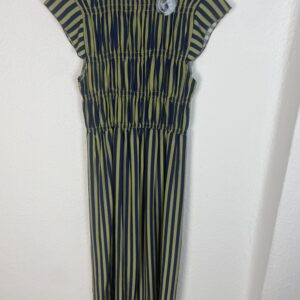 VESTIDO RAYAS NIDO DE ABEJA VERDE Y MARINO