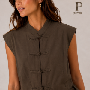BLUSA ESTILO JAPONESA  BOTONES MARRÓN