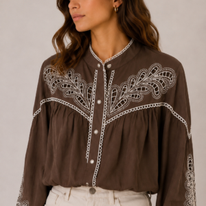 CHAQUETA BORDADA MARRÓN