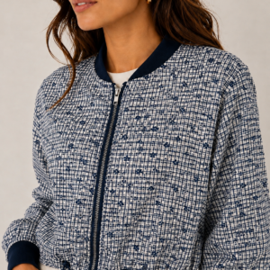 CHAQUETA BOMBER VICHY BORDADA MARINO