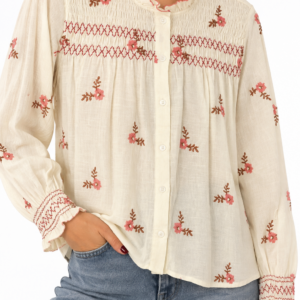 CAMISA BORDADA NIDO DE ABEJA TONOS ROSA