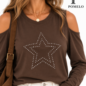 CAMISETA MARRÓN ESTRELLA TACHUELAS HOMBROS AL AIRE