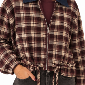 CHAQUETA BOMBER CUADROS CUELLO VAQUERO