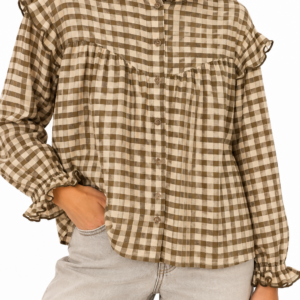 CAMISA VICHY DETALLES DE PUNTA DE GALLETA BEIG
