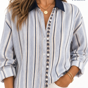 CAMISA RAYAS CON DETALLE DE TIRILLA AZUL