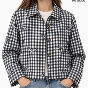 CHAQUETA ACOLCHADA BORDADA VICHY NEGRA Y BLANCA