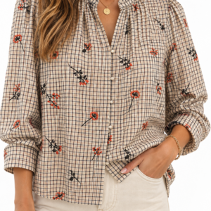 CAMISA CUADROS BORDADA EN TEJA